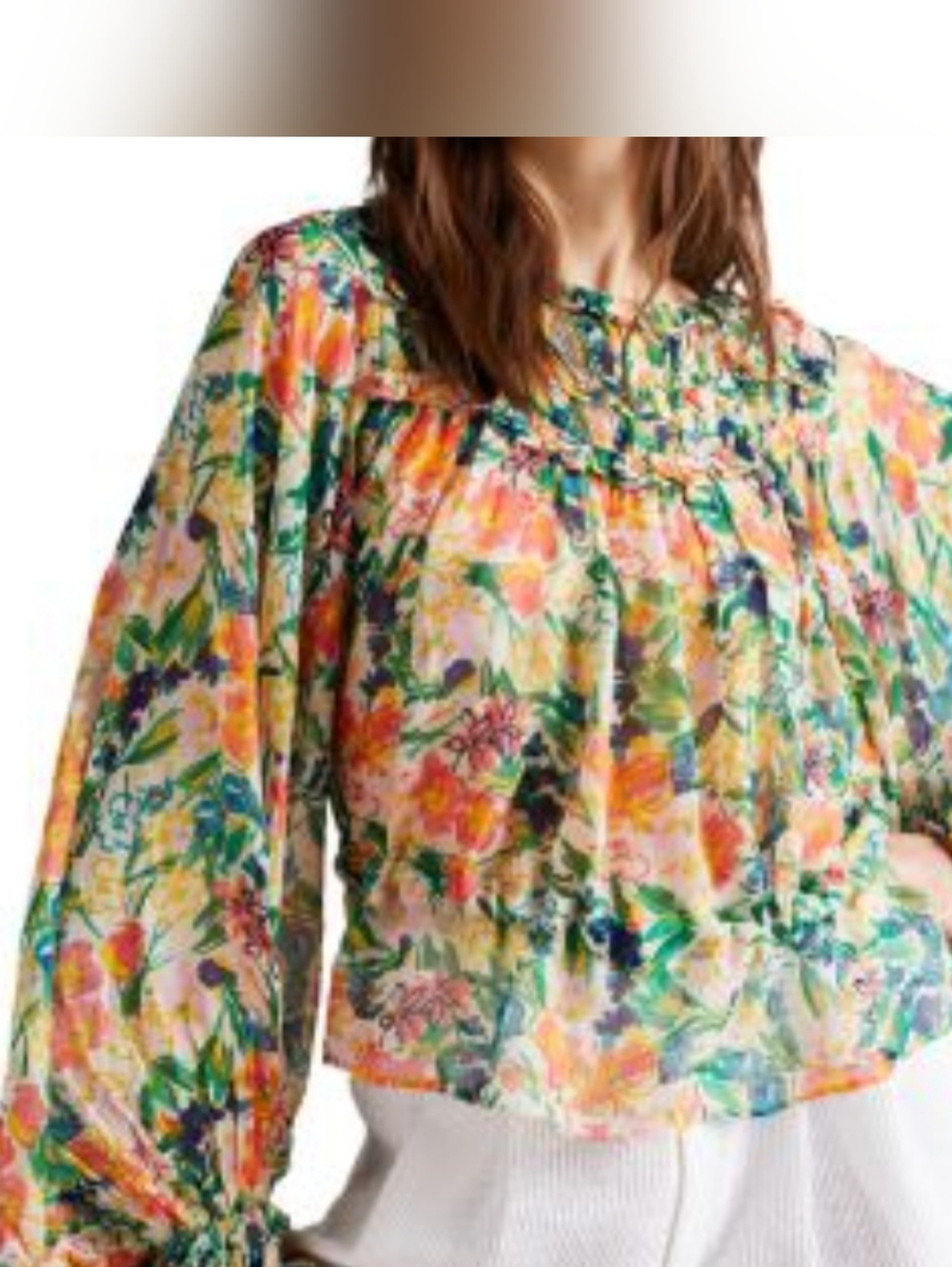 Ted Baker Floral Boho Blouse in Green, Pink, Orange